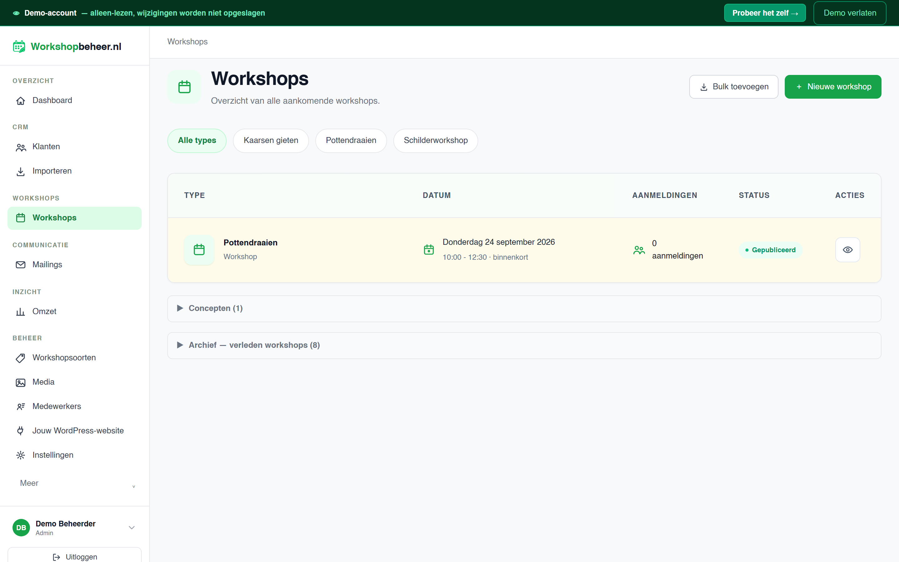Workshopplanning die na de onboarding kan worden ingericht